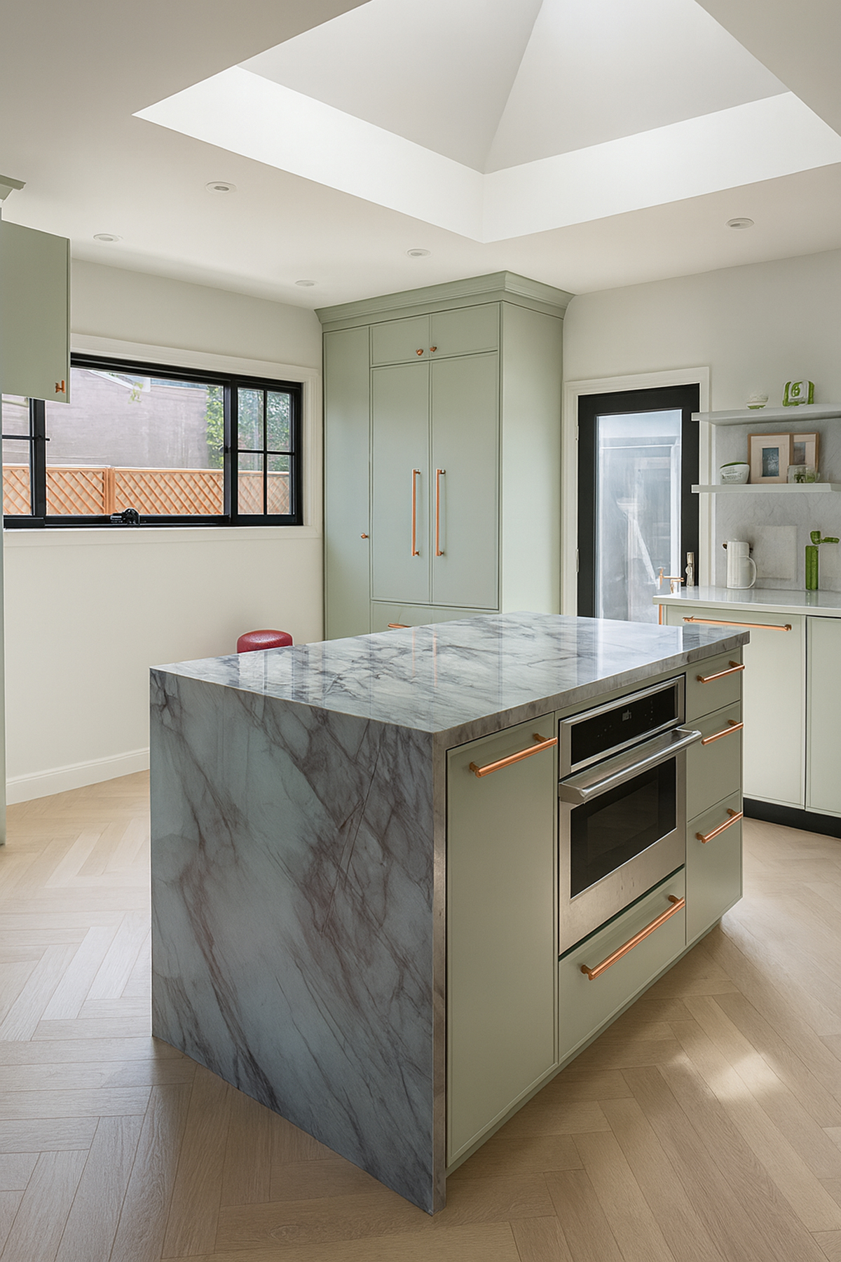 bold kitchen back splash with custom cabinets
